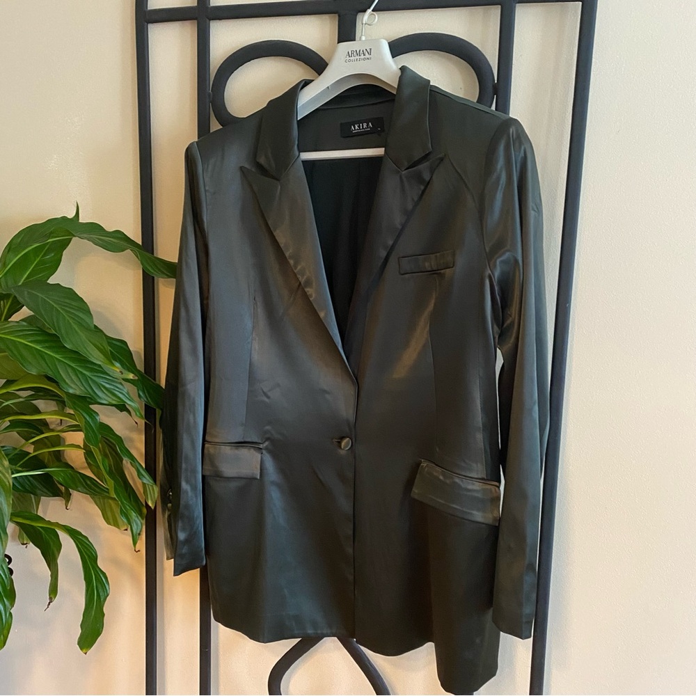 AKIRA Satin Hunter Green Blazer Jacket